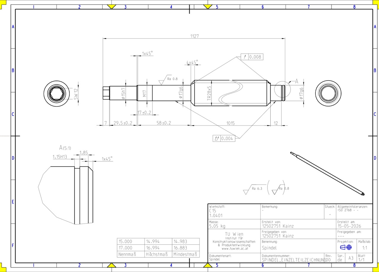 Spindle technical drawing