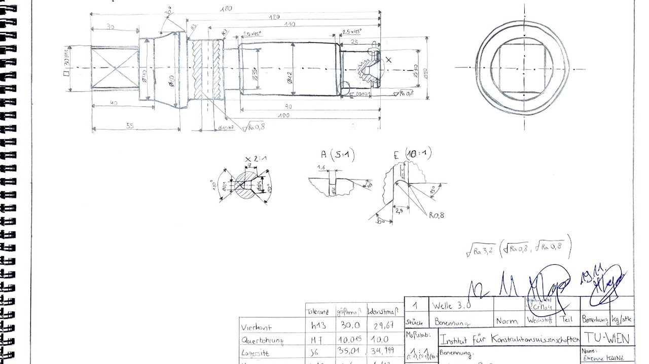 Shaft — hand-drafted detail drawing, TU Wien