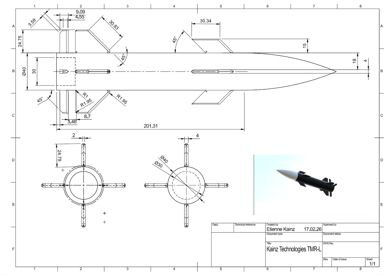 Kainz Technologies TMR-L — dimensioned drawing